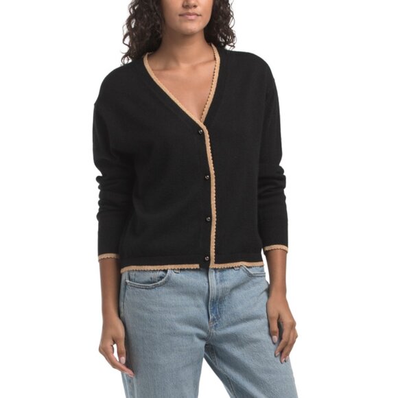 CARTOLINA NANTUCKET Black Cashmere Blend Elissa Cardigan - Picture 1 of 2
